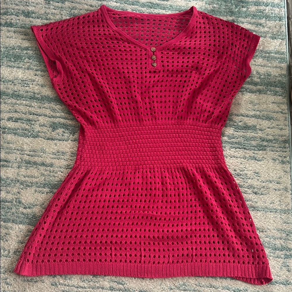 Women’s Raspberry Crochet Swim Cover-Up Tunic